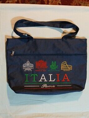 Italia Roma Embroidered Tote Bag - Navy